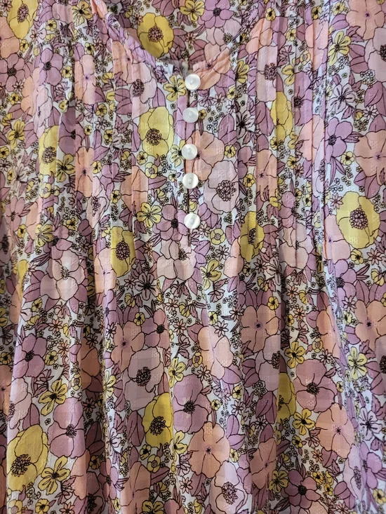 Pink and Yellow Floral Peasant Blouse - Picture 2 of 4